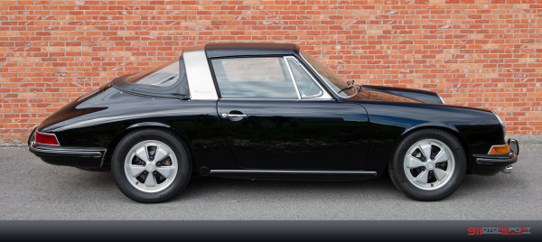 Black 1967 Porsche 911 S Targa seen from the right