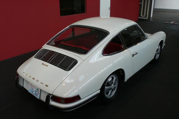 1967 White Porsche 911 S seen from behind