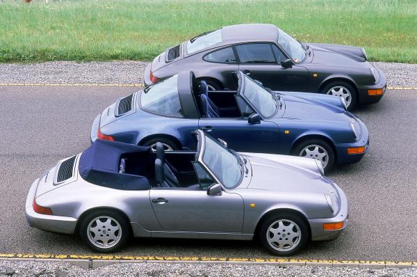 The 1990 line-up of 911&#039;s: Carrera 4 Cabrioler, Carrera 4 Targa and Carrera 4 coupe